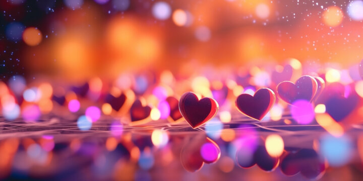 A closeup photograph of blurred small crystal pink and white hearts as a background. valentines day concept. AI Generative