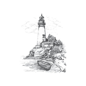 recommend clip art: handdrawn lighthouse illustration, lighthouse drawing, sea, elements, marine illustrations, sea, ocean, water, lighthouse tattoo