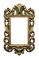 beautiful golden colored wooden picture frame isolated against transparent background 