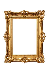 beautiful golden colored wooden picture frame isolated against transparent background 
