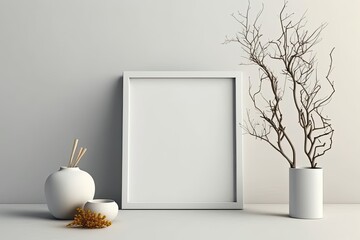 picture frame and plant vase on a table. Generative AI