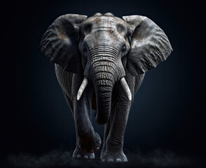 Illustration of an elephant on a black background.AI generative