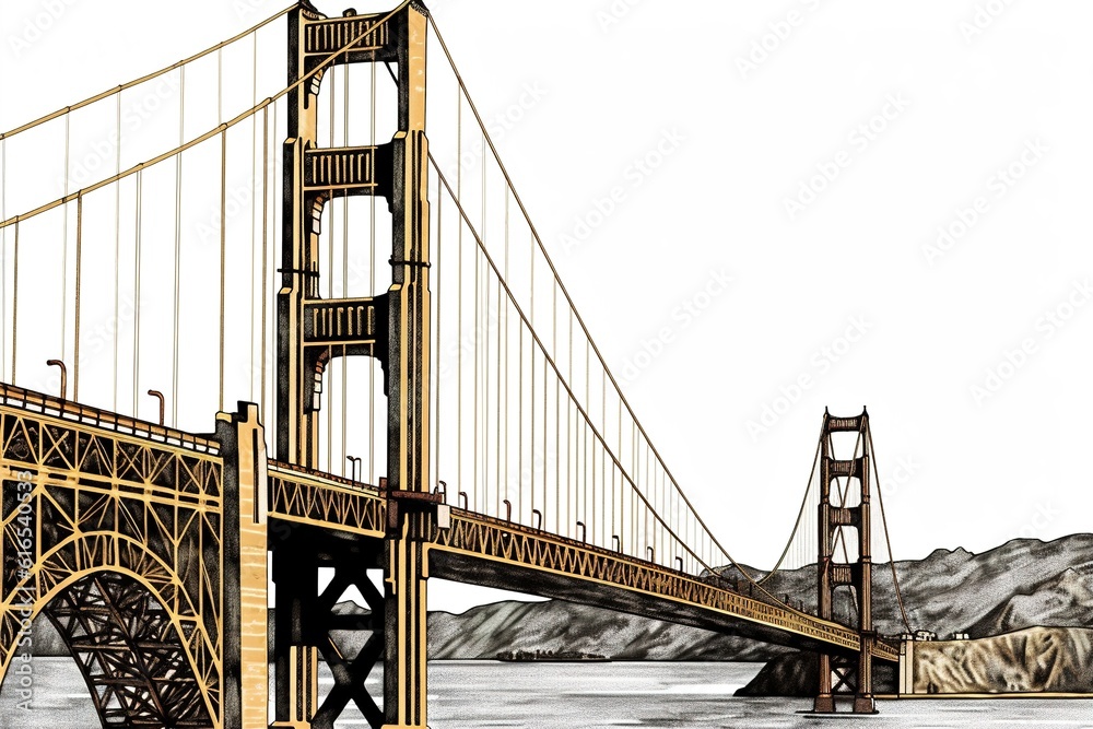 Poster golden gate isolated on white background. generated by ai