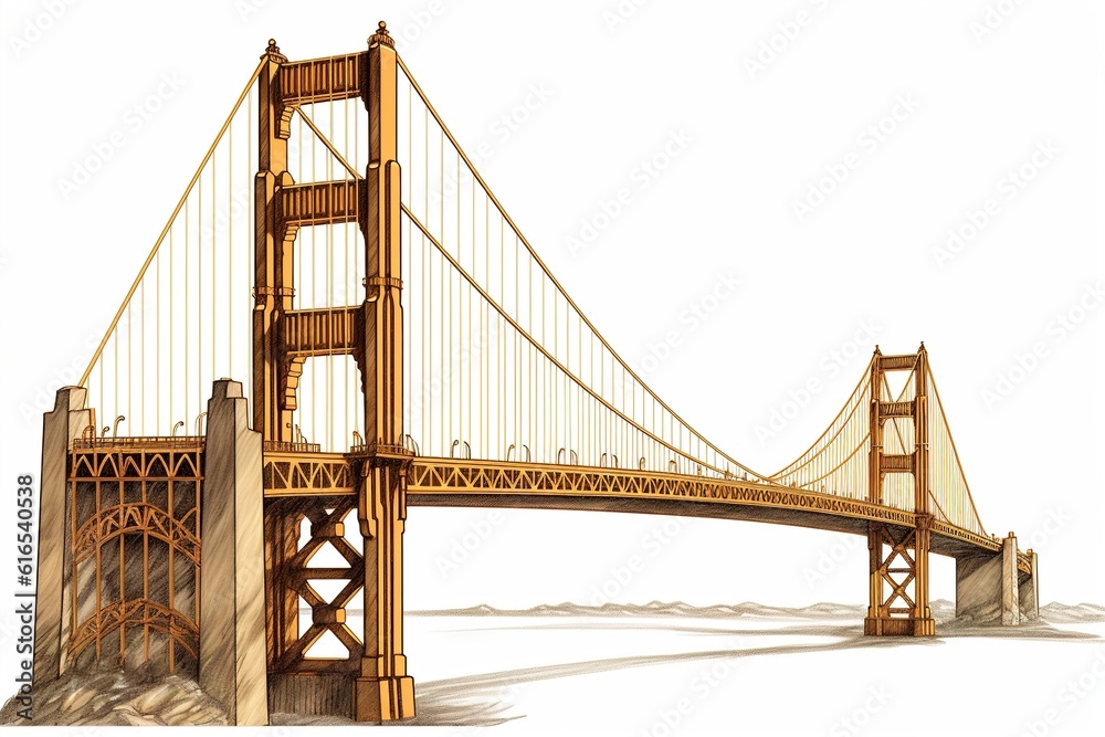 Poster golden gate isolated on white background. generated by ai