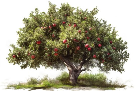 apple tree isolated on white background. Generated by AI
