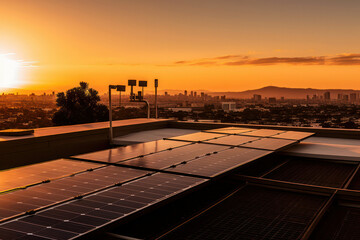 A LEED-certified office building with rooftop solar panels and rainwater harvesting systems, exemplifying environmental responsibility and energy efficiency in breathtaking 8k detail