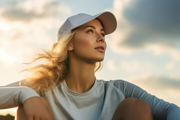 Athletic woman is resting after physical exertion such as running, jogging. The concept of doing sports, taking care of your health and fitness. Generative Ai, Ai.