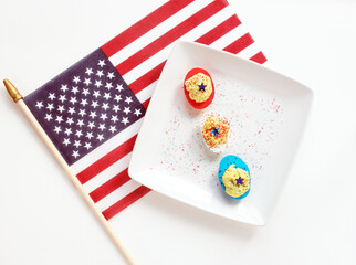American, Red, White and Blue Deviled Eggs