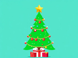 Vector decorated christmas tree with presents isolated on white background