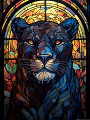 A Stained Glass Window of a Panther | Generative AI