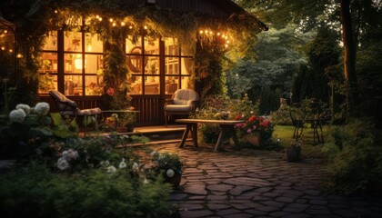 Obraz na płótnie Canvas A garden house with a lot of lights on it
