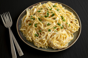 Homemade Linguine Alfredo Pasta Ready to Eat.