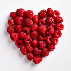 Illustration, AI generation. raspberries laid out in the shape of a heart.