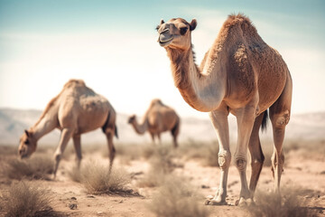 Camel roaming the desert generative ai