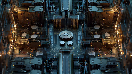 Futuristic rendering of a computer circuit board.