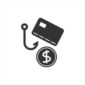 online payment scam, сredit card on a fishing hook, scam or corruption internet, hacker steals money, vector illustration