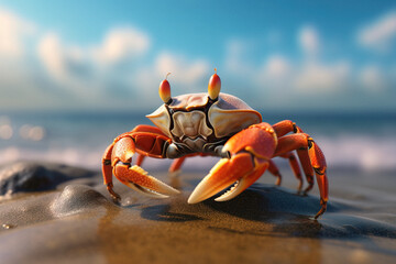 Fototapeta na wymiar crab on the beach, animal generative ai