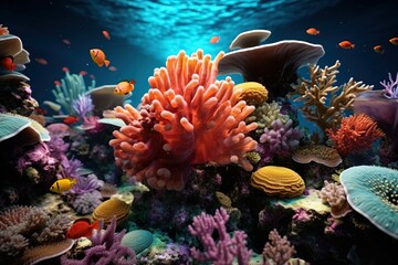 Naklejka na ściany i meble Vibrant colors and diversity of marine life in a coral reef, Generative ai