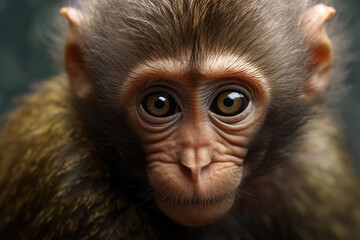 close up portrait of a baby monkey, generative ai