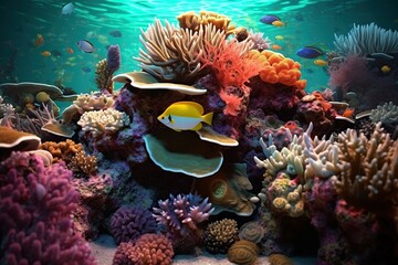 Vibrant colors and diversity of marine life in a coral reef, Generative ai