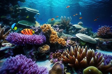 Fototapeta na wymiar Vibrant colors and diversity of marine life in a coral reef, Generative ai