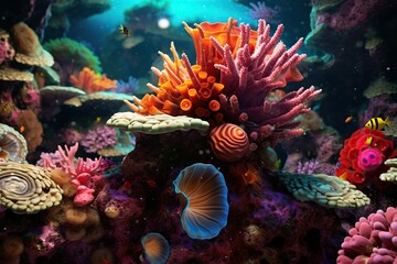 Vibrant colors and diversity of marine life in a coral reef, Generative ai