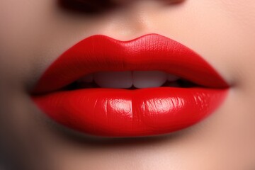 Obraz premium female lips with red lipstick close-up. generated by AI.