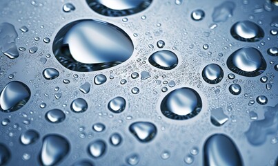  a close up of water droplets on a metal surface with a blue background.  generative ai