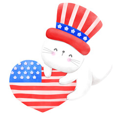 Happy 4th of July cat watercolor Illustration 