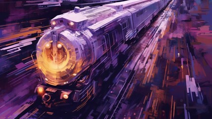 A train speeding through a city made of data. Generative AI. 