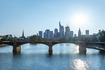 Fototapeta premium The skyline of Frankfurt at sunset