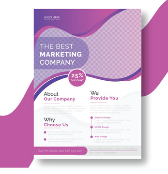 Free vector digital marketing agency flyer template design without image. Modern and elegant vertical (A4) flyer design.