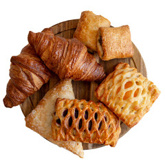 French bakery puff pastry buns with various fillings on a transparent background (PNG)