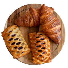 French bakery puff pastry buns with various fillings on a transparent background (PNG)