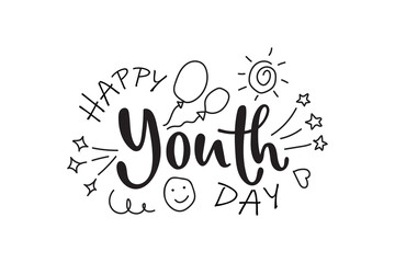 Happy Youth day handwritten text isolated on white background. Hand lettering typography, modern brush calligraphy as greeting cards, posters, banners for International youth day on 12 August