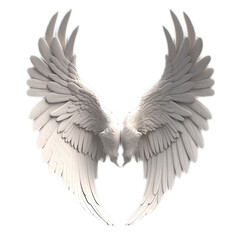 Pair of white wings and feathers isolated on transparent background. Angel/bird/stone style Generative AI