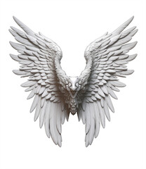 Obraz premium Pair of white wings and feathers isolated on transparent background, angel/bird/stone style, Generative AI