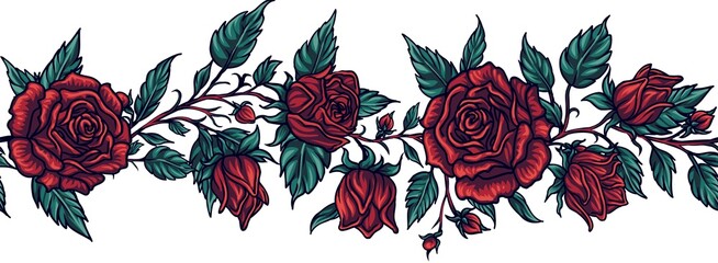 Seamless line pattern with wild roses, suitable for background greeting cards and invitations for wedding, birthday, Valentine's Day, vector illustration.