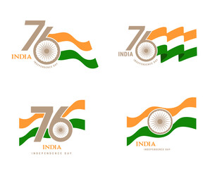 India Independence day, banner, poster and greeting card. 76 Year Anniversary Independence Day Logo - obrazy, fototapety, plakaty