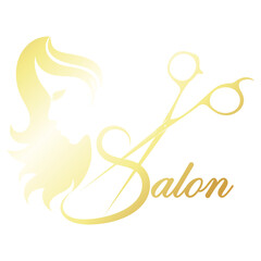 Girl with a hairstyle and scissors stylist. Symbol for a beauty salon