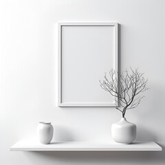 Design of white room with mockup on the wall. Illustration, generative ai.
