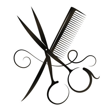Scissors and comb hair curl. Design for a beauty salon