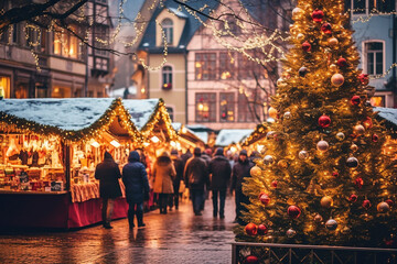 Obraz premium Christmas tree on the street Ai generative