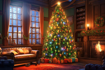 christmas tree in room Ai generative