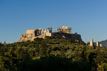 The Acropolis of Athens from south side in the sunset greece
