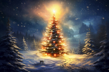 christmas tree in the night Ai generative