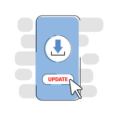 reboot. update. smartphone update. button. click on the update button. vector illustration. on a white background. there is animation. smartphone. settings. loading. . click with the cursor