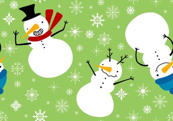 Christmas cartoon snowman seamless snowflakes and penguin and gifts box and candy and socks and gloves pattern