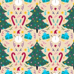 Winter cartoon seamless Christmas and snowman and gifts box and candy pattern for wrapping paper and fabrics
