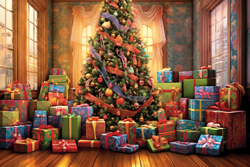 Naklejka na ściany i meble christmas tree in room Ai generative